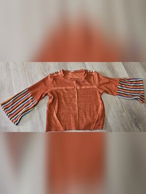 POL Orange Sweater Multi Color Stripped Bell Sleeves.